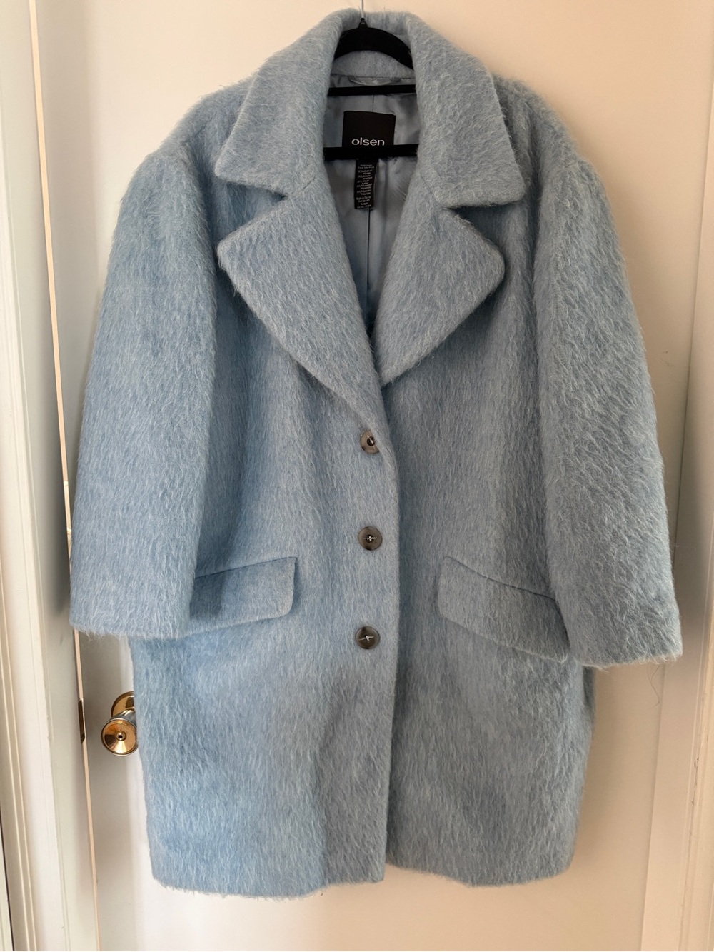 Olsen Europe Blue Alpaca Wool Blend Oversized Coat Size L 14